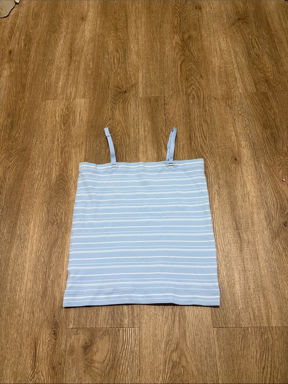 art class Light Blue and White Striped Ribbed Camisole
